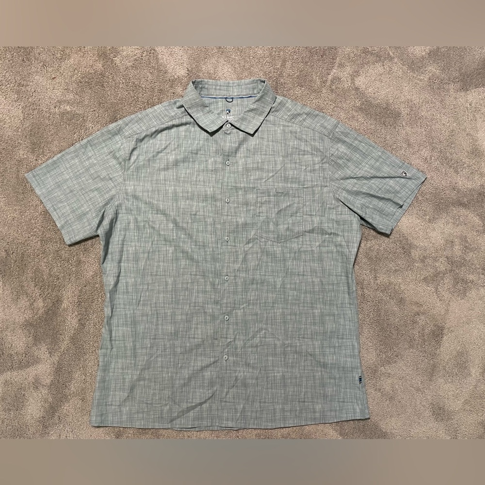 KUHL Provok Button Up Shirt SS Mens Size XL Blue Hiking Casual Gorpcore